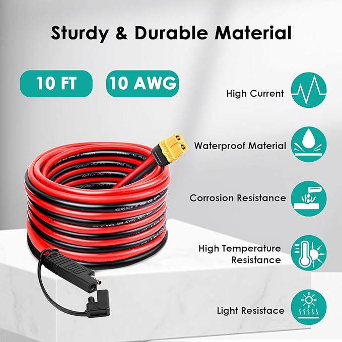 MOOKEERF 10AWG SAE to XT60 Connector Extension Cable 10FT, XT60 Female to SAE Cable With Polarity Reverse Adapter for Portable Power Station Solar Panel Generator