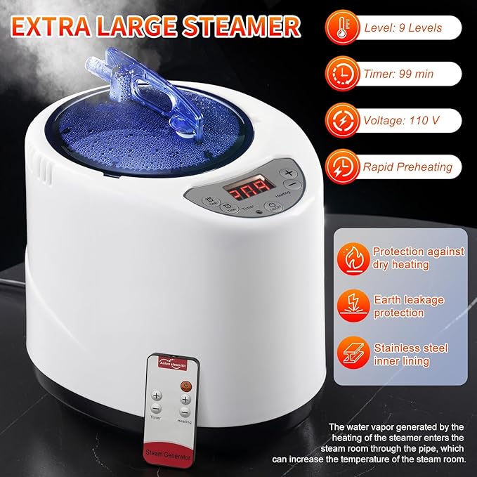 X-Vcak Upgraded Portable Sauna for Home，Relaxation, Steam Sauna for Home with Steamer, Remote Control, Folding Chair, 9 Levels