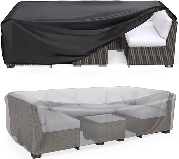 Patio Furniture Set Cover Waterproof, Mrrihand Outdoor Sectional Sofa Set Cover Heavy Duty 600D Table and Chair Set Cover 74" L×47" W×28" H