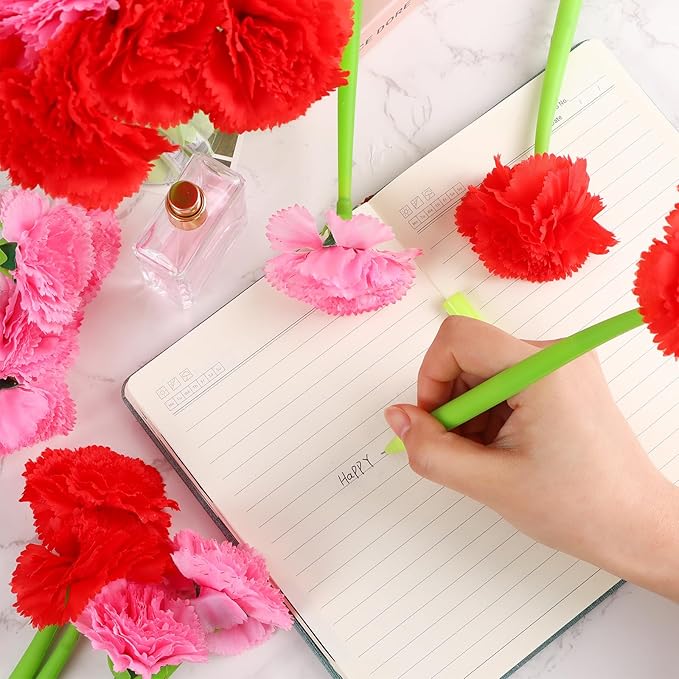 28 Pcs Flowers Pen Artificial Carnation Pens Carnation Shaped Ballpoint Pen Back to School Pen Wedding Floral Pens for Women Girlfriend Wife Mother Office Birthday Fitst Day Classroom Reward