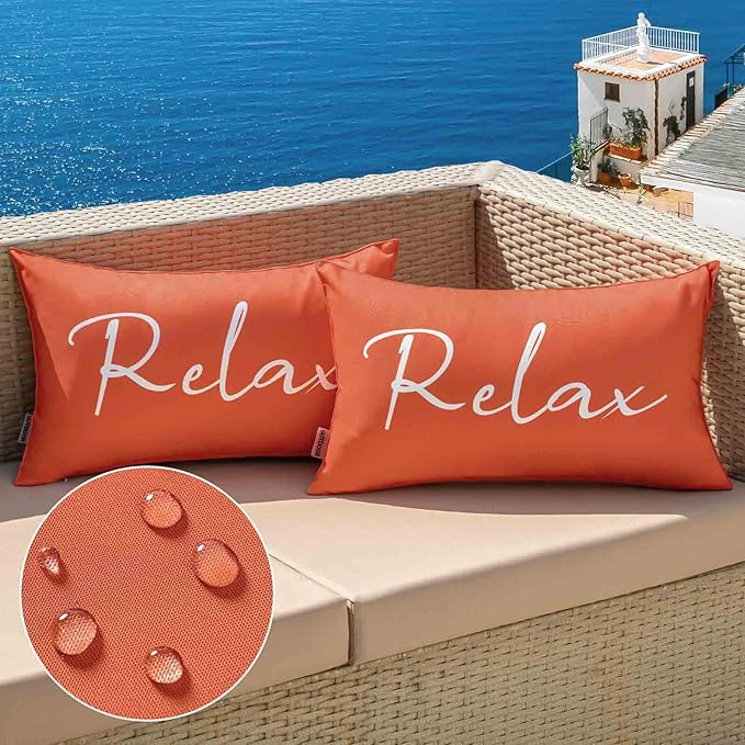 MIULEE Outdoor Waterproof Throw Pillow Covers Set of 2 Relax Decorative Outdoor Rectangular Pillowcases for Chair Patio Garden Couch Tent Balcony Sofa Coral Red 12x20 Inch
