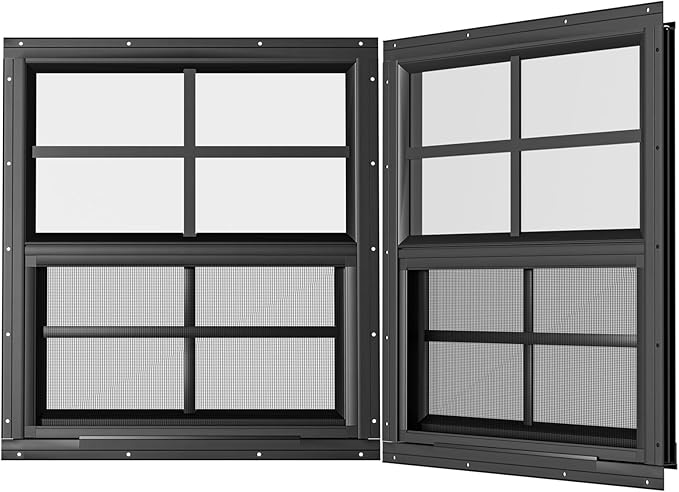 WRISIN 2 Pack Shed Windows 30" W x 36" H Flush Mount, Black Household Windows for Playhouses, Barns, Chicken Coop