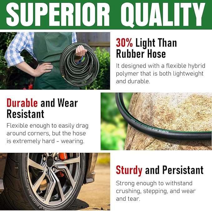 Short Garden Hose 6 Feet, NON-EXPANDABLE Flexible Water Hose, Kink Resistant Lightweight Hybrid Hose, Leakproof Hose Male to Female Fittings