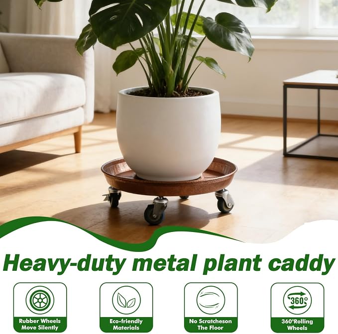 3 Packs Metal Plant Caddy with Wheels 13" Rolling Plant Stand Heavy Duty Plant Dolly with Casters for Indoor and Outdoor Large Planter Casters Potted Plant Mover,Copper