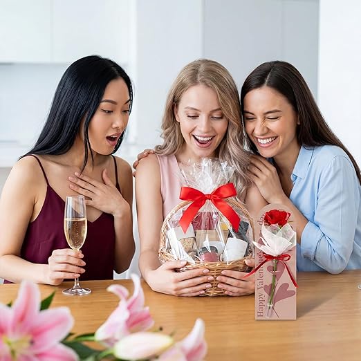 Eaasty 24 Set Mother's Day Themed Single Rose Card Sleeve Gift Packaging Flower Holder with Floral Water Tubes Ribbon Floral Tissue Paper for Rose Packing