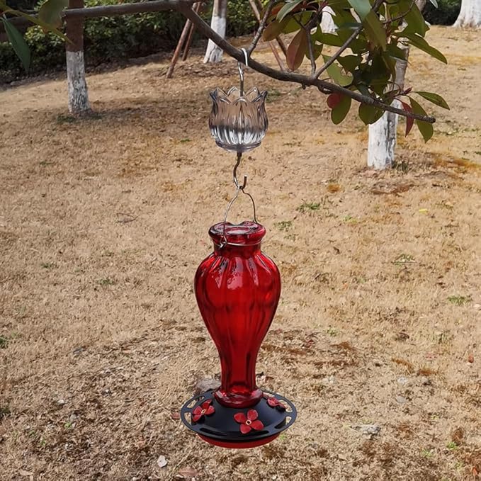 Glass Ant Moat for Hummingbird Feeder - 3 OZ Tulip Insect Guard with Large Capacity (Black)