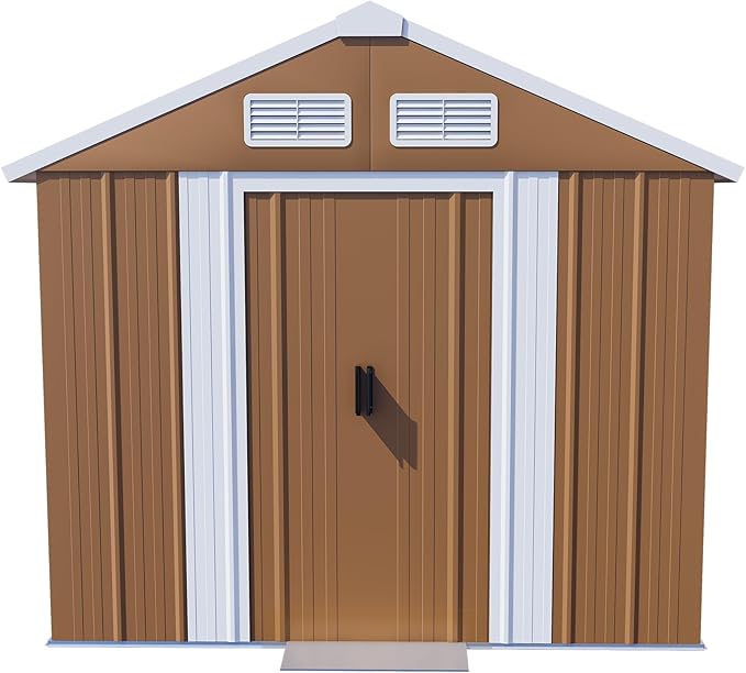 YOPTO 6X4 FT Heavy-Duty Metal Storage Shed with Windows,Waterproof Sheds & Outdoor Storage w/Rolling Door Lockable Door & Ventilation,Tool Organization,Sloped Roof,4-Season Ready,Brown