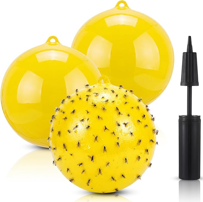 3 Pack Inflatable Fly Trap Balls 18inch Sticky Catcher for Black Yellow Greenhead Flies Outdoor Insect Control for Barn Stable Garden Greenhouse (Glue Not Included) (Gnat Fly Ball Trap)