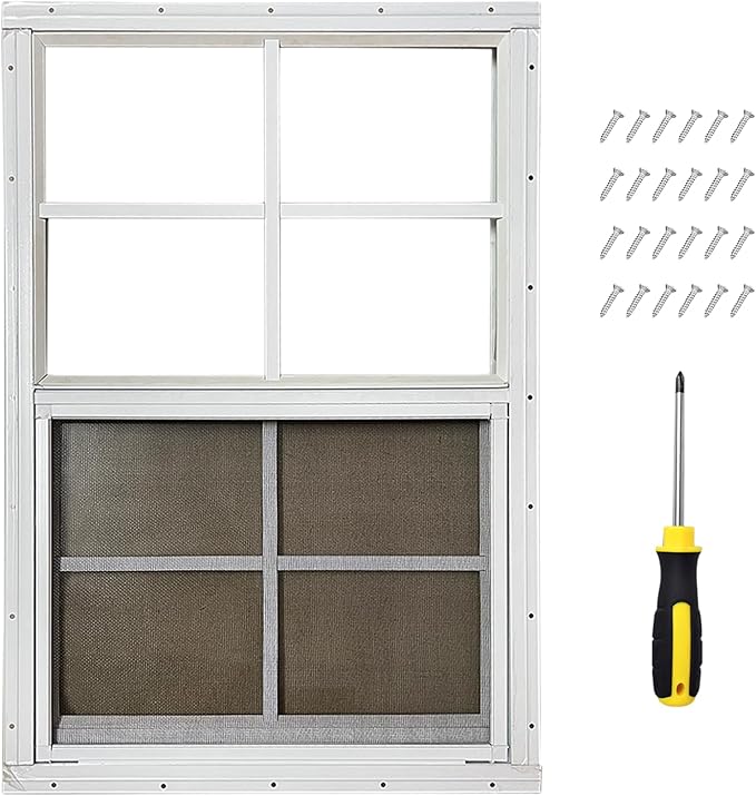 Hryan 18"x27" Shed Window for Chicken Coop, Playhouse and Mobihome, White Windows for Exterior Sheds, Mobile Home, Garage and Green House