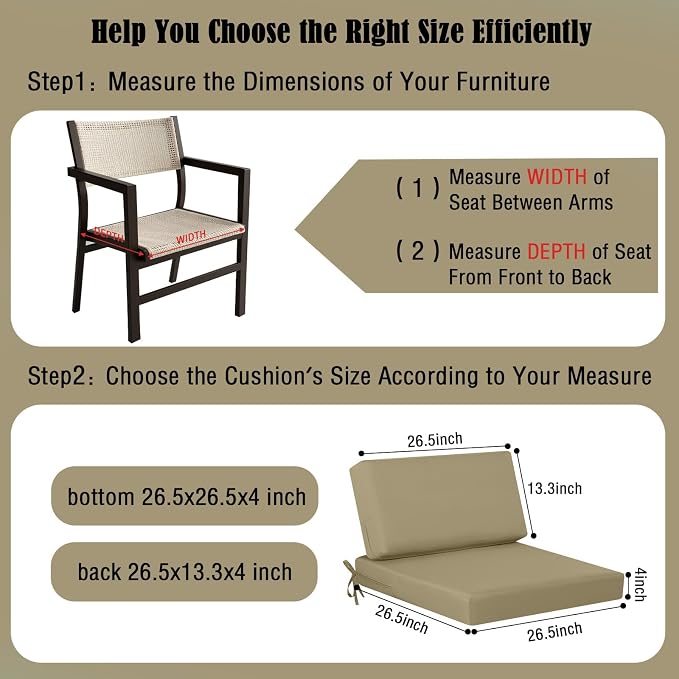 idee-home Outdoor Chair Cushions for Patio Furniture, Outdoor Seat Cushion | Waterproof Hampton Bay Deep Seat Replacement Couch Cushions for Garden Lawn Backyard Deck 26.5 x 26.5