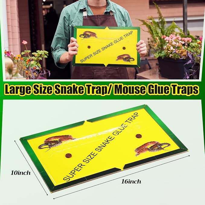 2 Pack 16" x 10" Large Snake Glue Traps with Enhanced Stickiness, Snake Rat Sticky Trap Pad Board for Indoor Outside, Mouse Mice Catcher