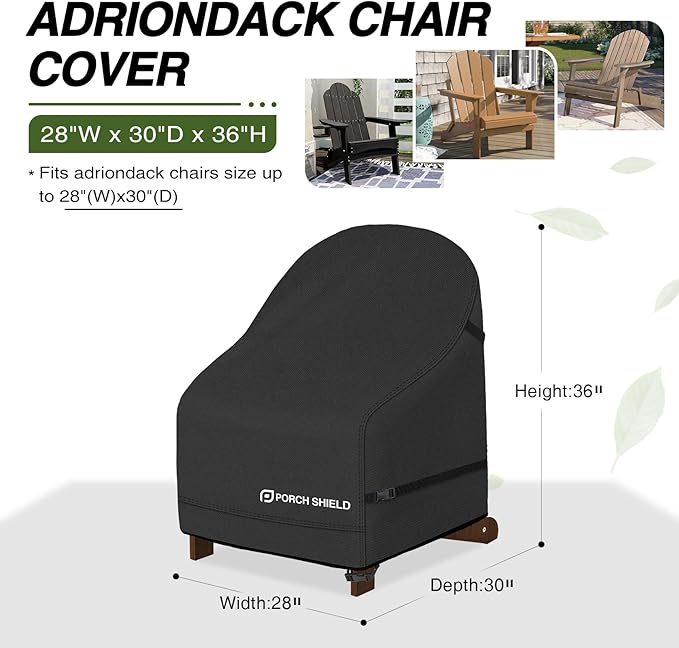 Porch Shield Waterproof Patio Adirondack Chair Cover 2 Pack Fits Outdoor Chairs 28W x 30D x 36H inch, Black
