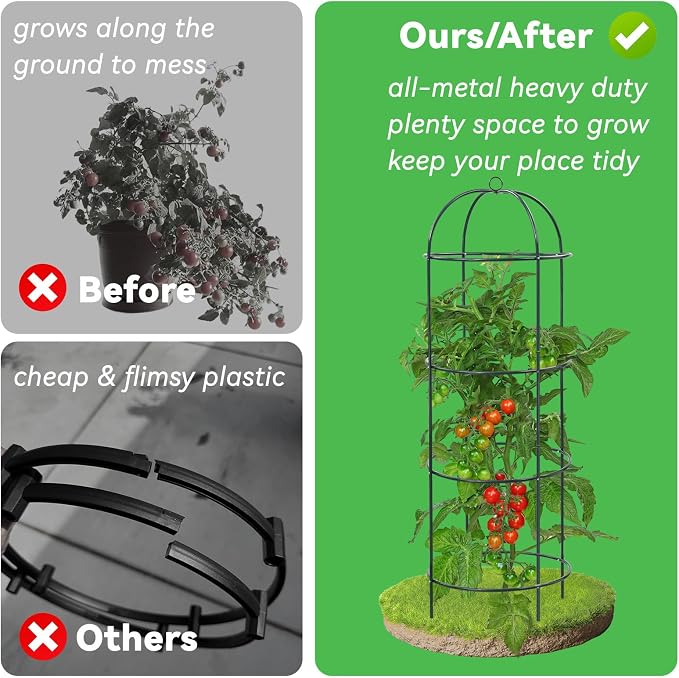 Large Trellis, Garden Obelisk Trellis for Climbing Plants Outdoor, 69" Metal Trellises for Tomato Cucumber Grape Clematis Rose Vine Support, Heavy Duty Fit 25-Gallon Container Raised Bed, Freestanding