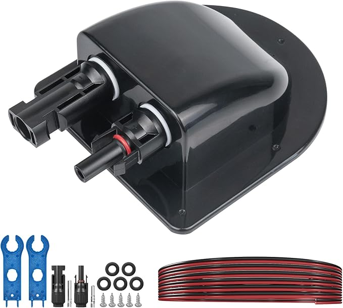 Solar Cable Entry Gland with 10Awg Copper Solar Cable and Solar Connector,UV Resistance Dual Cable Entry Housing for Solar RV Boats Yacht Roofs (Black 20FT)