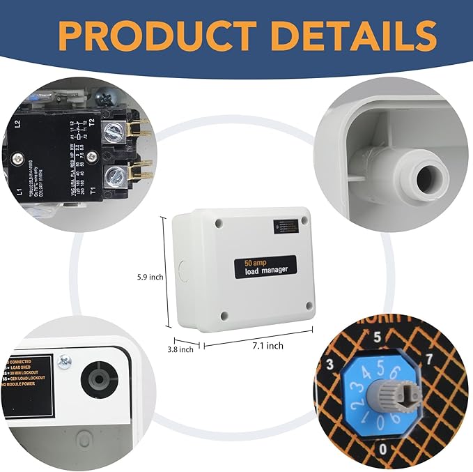 50 Amp Load Manager Compatible with Generac 7000, Smart Management Module with 8-Zone Control, Lock-Feature, Real-Time LED Monitoring and Wire-Free Technology
