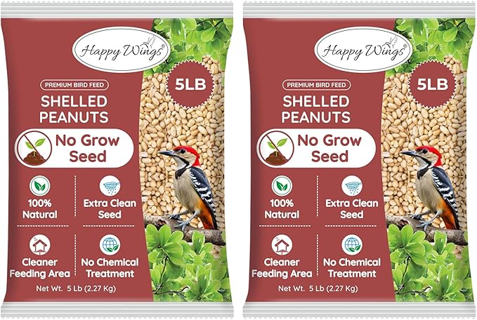 Happy Wings Shelled Peanuts Seeds Combo Wild Bird Food - 10 Pounds- 5 Pounds Combo Pack of 2 I No Grow Seed I Bird Food for Wild Birds
