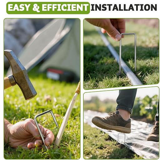 Heavy Duty 8 Inch Galvanized Landscape Staples Stakes, DUNPUTE 50 Pack 8 Gauge Garden Metal Stakes, Ideal for Weed Barrier Stakes, Drip Irrigation Tubing, Landscape Fabric, Lawn and Ground Securing