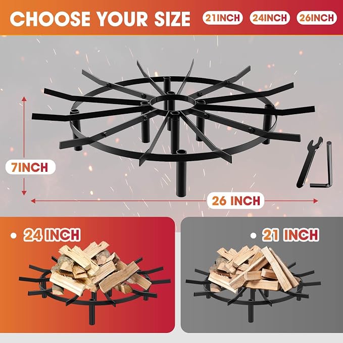 21" Fire Pit Grate & Fireplace Grate, Heavy Duty Heat Resistant Campfire Grill for Campfires and Outdoor fire pits(Black)