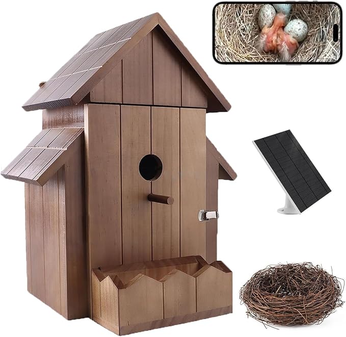 Smart Bird House with Camera, 1080p HD 2.4G WiFi Outdoor Bird Box. Features Auto Capture Bird Video & Motion Detection, Night Vision, App Alerts and Serves as a Bird Nesting Box (Dark, Normal)