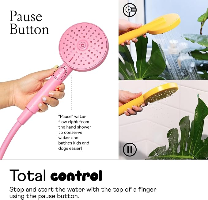 Sproos - Handheld Shower Head, High Pressure, 3 Spray Functions Plus Pause, Extra Long 70 Inch Hose - Eco-friendly Materials - Easy DIY Installation - High Pressure Performance - Yellow