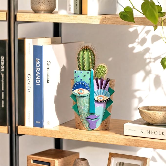 Mrlikale Abstract Face Planter Pots with Drainage Hole for Indoor Plants | 4.7 Inch Hand-Painted Funny Face Flower Pot for Succulents, Shelves, Desks, and Modern Home Decor