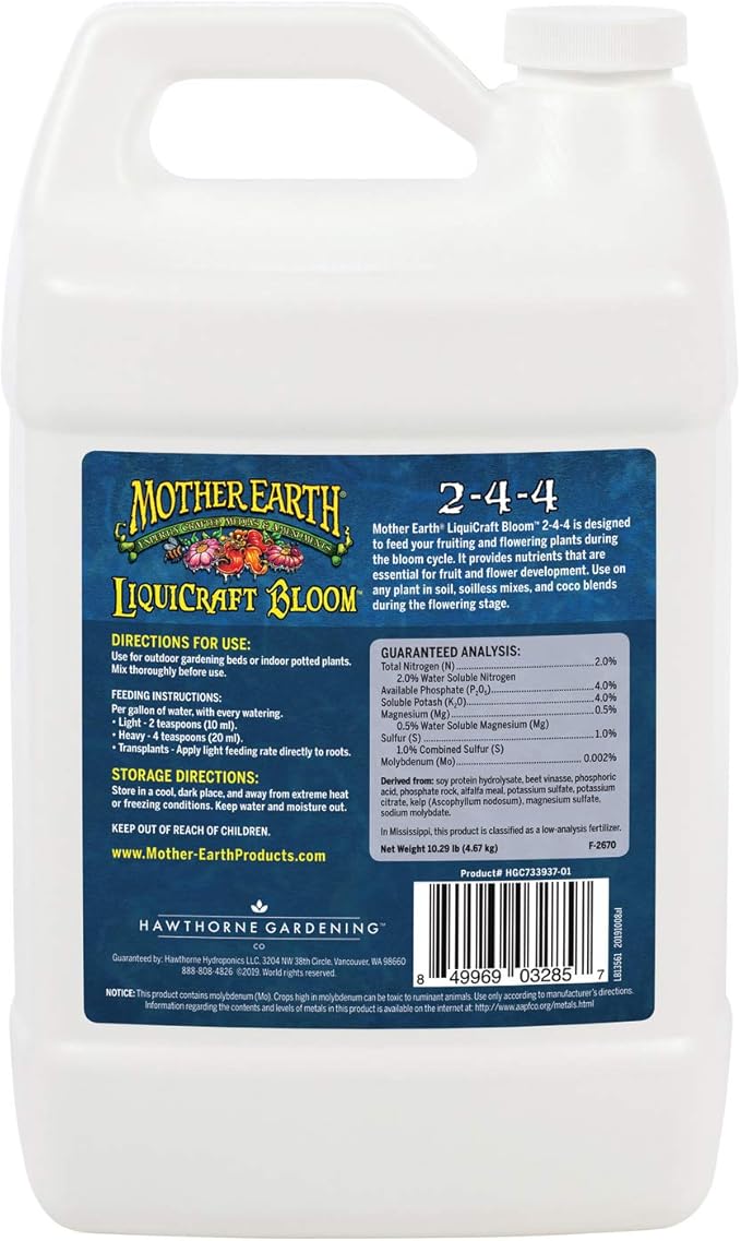 Mother Earth LiquiCraft Bloom 2-4-4 For Flowering Plants And Vegetables Such As Tomatoes, 1-Gallon