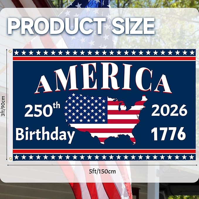 America's 250th Anniversary Flag, 3 Ply Year American Anniversary Flag- Double Sided, 3x5 Ft, 250 Years Birthday Patriotic Decor for Outdoor, Front Door, Porch, Wall (A1)