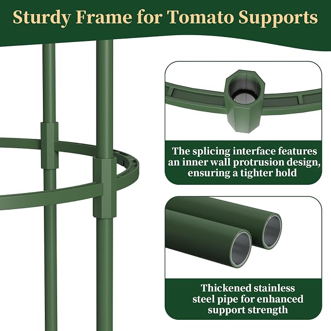 4 Pack Tomato Cages for Garden, 49" Tall Adjustable Heavy Duty Rust Resistant Tomato Trellis, with Upgraded Coupler for Raised Beds & Pots, Plant Stakes and Supports for Climbing Vegetables, Flowers
