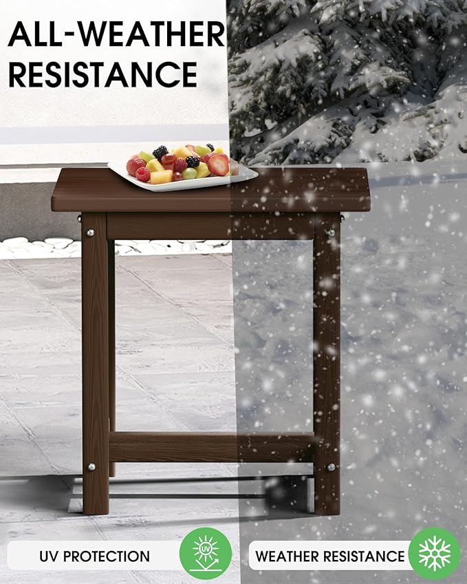Outdoor Side Table, HDPE Small Outdoor Table, Adirondack Side Tables, Outside End Tables for Patio, Porch, Deck, Pool, Weather Resistant (Brown)