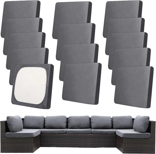 14Pcs Patio Cushion Covers,Outdoor Cushions Covers,Stretch Cushion Covers Replacement, Washable and Reusable Furniture Protectors(Grey)