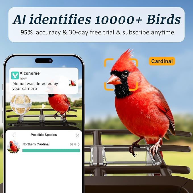 Bird Feeder with Camera Solar Powered, 2K HD Live Video Smart Bird Camera for Outdoors, Motion Detection with Instant Alerts, IP65 Waterproof, Bird Watching Gifts for Nature Lovers