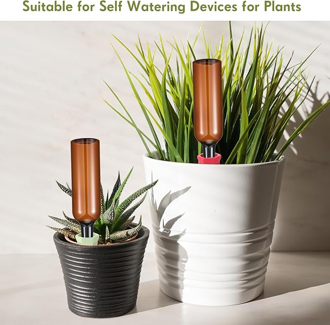 Baderke 24 Pcs 12 Set Plant Watering Devices, Terracotta Watering Spikes with 25 oz Plastic Wine Bottles, Slow Release Vacation Insert Automatic Plant Waterer Devices for Indoor Outdoor