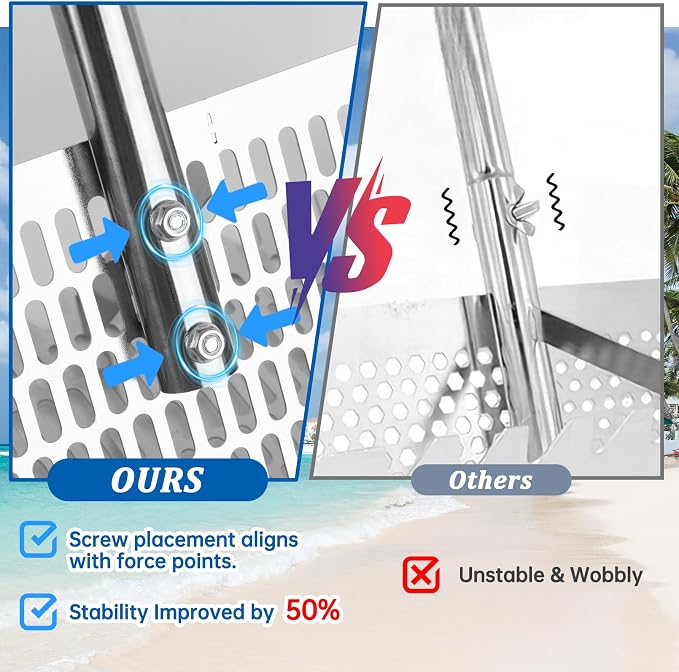 Sand Flea Rake，Detachable Long Handle Sand Sifter with Stainless Steel Sand Scoop Shark Tooth Sifter and Beach gloves with 16-Inch-Wide Drainage Mesh for Finding Fleas,Shells Shark Teeth,Yard Cleaning