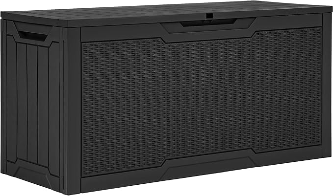 YITAHOME 80 Gallon Outdoor Storage Box, Large Water Resistant Resin Deck Box, Indoor Outdoor Lockable Rattan Storage Container for Patio, Garden, Cushions, Tools, Equipment (Black)
