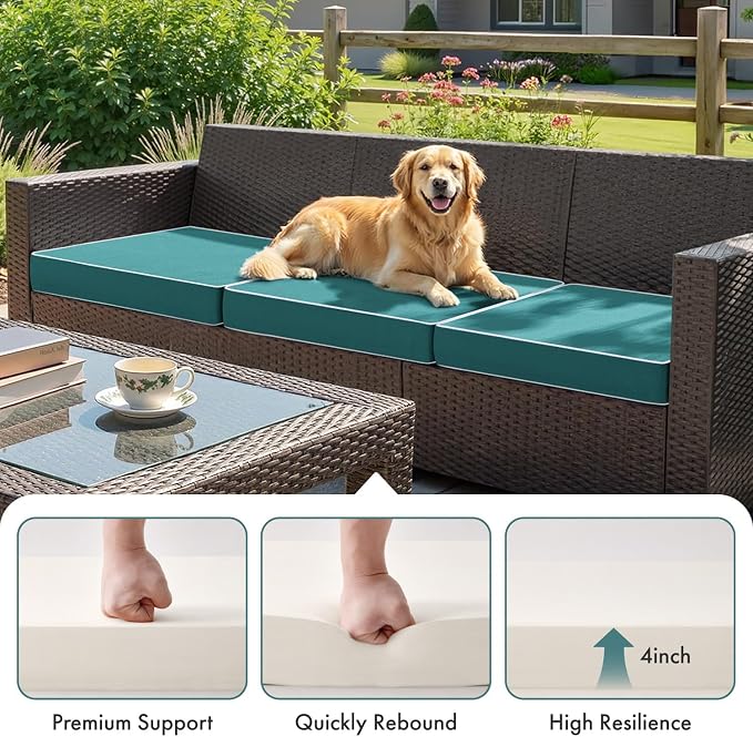 MIULEE Turquoise Outdoor Chair Cushions Set of 2, 24x24x4 Inch Waterproof Patio Seat Cushions for Outdoor Furniture Couch Sofa, 3 Year Color Fastness High Density Foam with Adjustable Ties