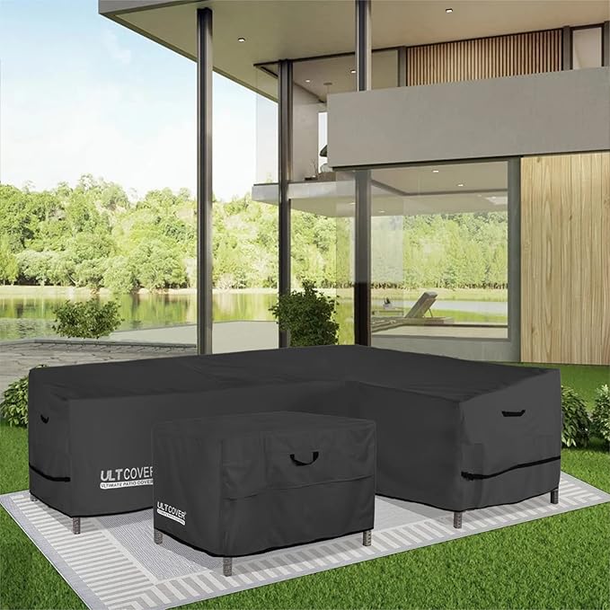 ULTCOVER Patio L-Shaped Right Facing Sofa Cover Waterproof for 4-Seater Outdoor Sectional Furniture Couch 85”W (Back Length) x 58”W (Right Side), Black