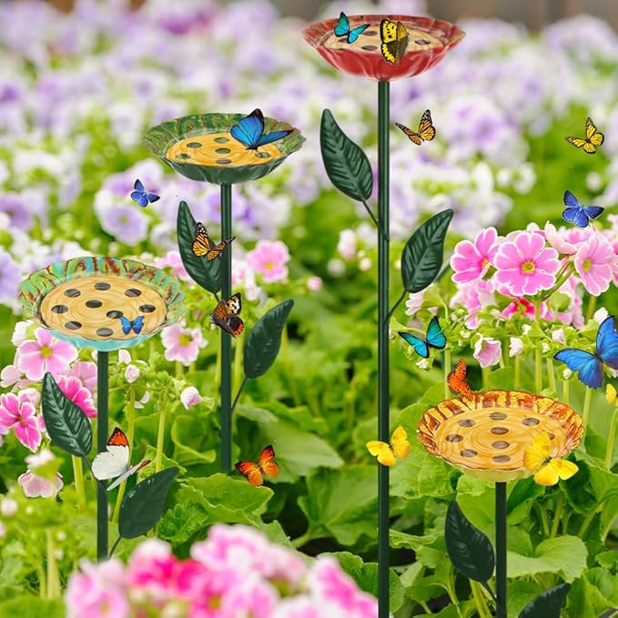DREAMSOUL Metal Bird Bath witn Bee Feeder, 4 Pack Bee Watering Station Small Bird Bath for Birds, Bees, Butterflies