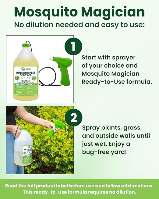 Mosquito Magician Ready-to-Use Mosquito Yard Spray 1 Gal (original scent) – Kills Mosquitoes, Fleas & Fire Ants, Repels & Prevents Ticks – Essential Oil Formula for Sprayers, Foggers & Misting Systems