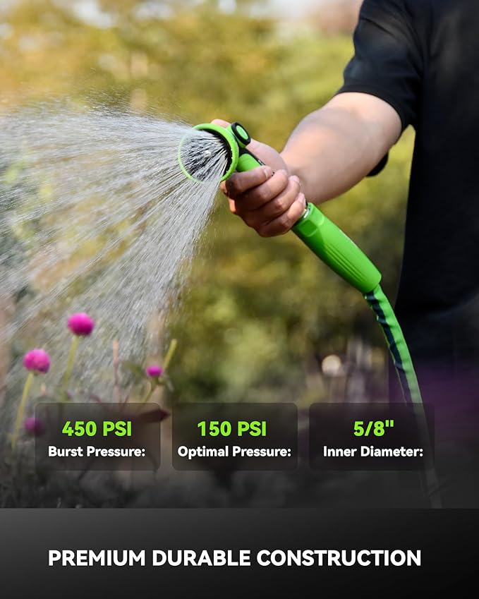 RAINPOINT Garden Hose 50FT, Up to 60% Lighter Non-Expanding Water Hose with TPE Inner Tube, Lightweight & Flexible Anti-Kink Hose, 800D Oxford Fabric, Weather-Resistant, 450PSI Burst, 3/4" Fittings
