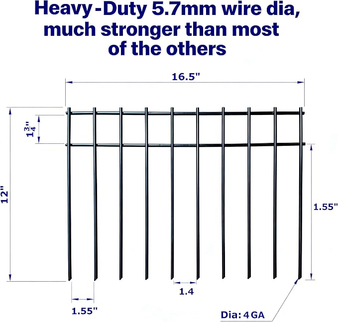 Black Animal Barrier Fence 12in (H) X13.8ft (L) with 1.55 Inch Spacing, Heavy Duty 4 Gauge Galvanized Under Fence Dog Barrier, Anti Digging Fence Guard Bottom Barrier