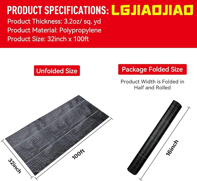 32inchx100ft Weed Barrier Landscape Fabric Heavy Duty, Weed Block Gardening Ground Cover Mat, Weed Control Garden Cloth, Woven Geotextile Fabric for Underlayment, Commercial Driveway Fabric