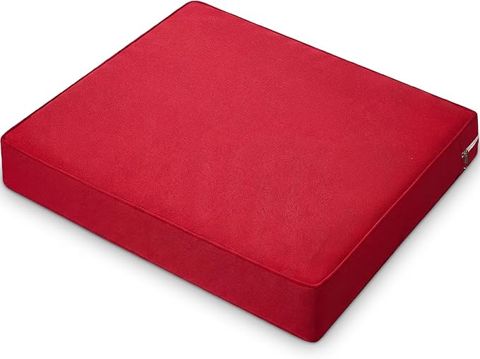 DoubleFill 1 Pcs Outdoor Ottoman Cushion 23"x19"x3" Waterproof Fade Resistant Outdoor Footstools Cushion Removable Patio Ottoman Cushions with Adjustable Fixing Strap for Stool (Red)