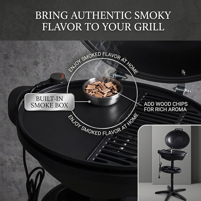 Artestia 1800W Electric Grill, Indoor Outdoor BBQ Grill with Stand, Adjustable Temperature Control, Portable Tabletop Grill for Patio, Balcony & Backyard
