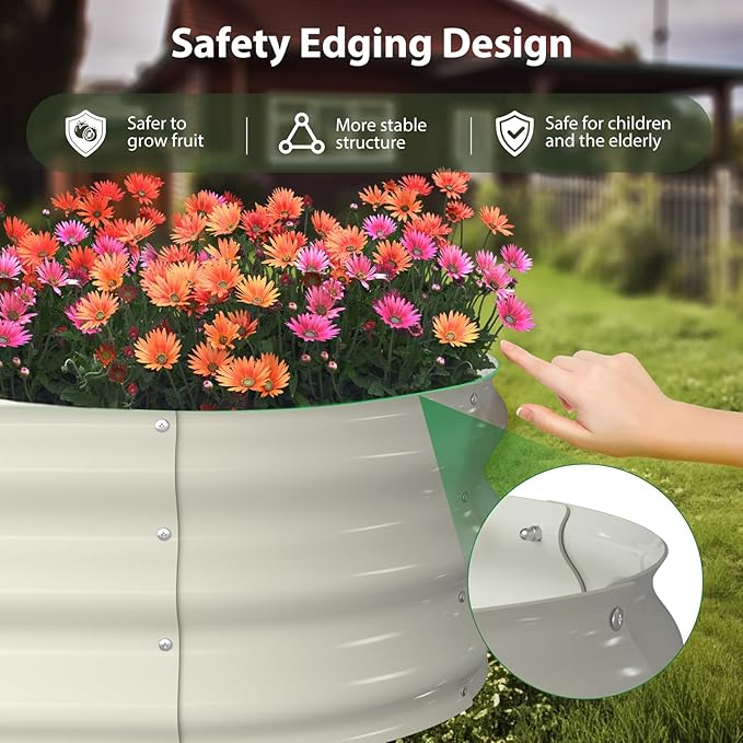 Winpull Raised Garden Bed Kit, 8x2x1 ft Galvanized Planter Box Outdoor, Oval Large Metal Raised Beds for Gardening Vegetables Flower Herb (Pearl White)