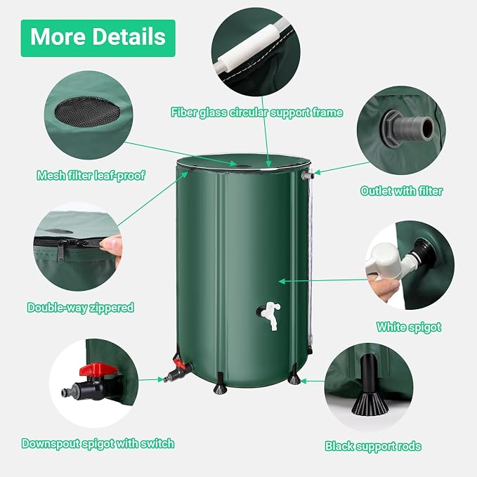 FAMIROSA 100 Gallon / 378L Collapsible Rain Barrel, Foldable PVC Rain Barrels to Collect Rainwater from Gutter, Portable Water Storage Tank Container with Spigot, Water Catcher Collector Green