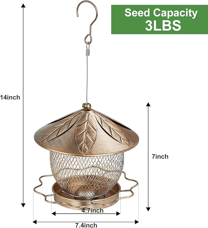 MYITYARD Bird Feeder for Outdoors Hanging, Heavy Duty Metal Wild Bird Feeders, 3 lbs Seed Feeder for Outside Garden Yard Decor, Attracting Cardinals Bluebird