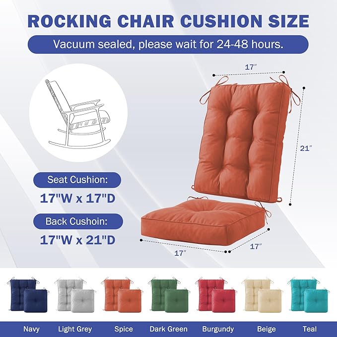 IPYNBAP Rocking Chair Cushion, Waterproof and Fade-Resistant Patio Chair Cushions, Tufted Chair Pads for Rocker Furniture, 17x17 Inch, Indoor/Outdoor Seat Cushions with Ties, Spice
