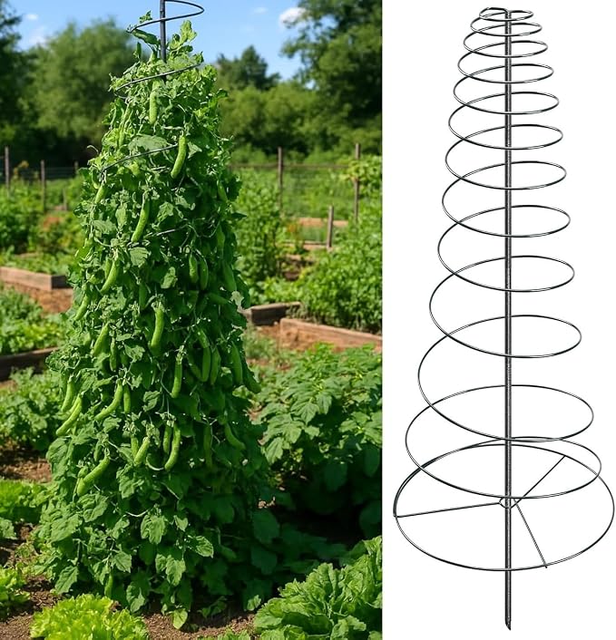 Spiral Frame Garden Trellis for Climbing Plants Outdoor - 12-58" Adjustable Heavy Duty Metal Support for Pole Beans,Snap Peas,Tomatoes,Cucumbers,Anti-Tip Plant Tower for Raised Beds, Backyard