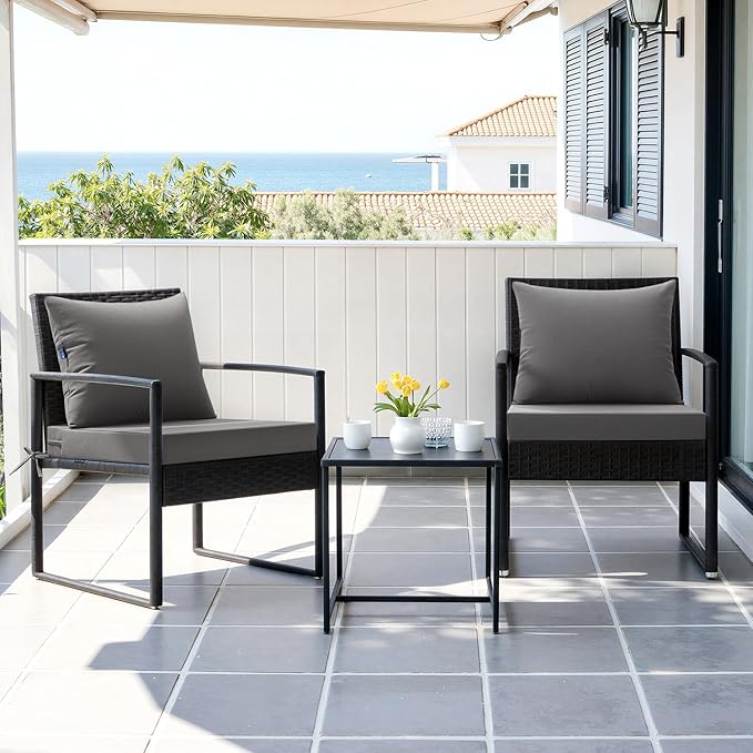 MIULEE Dark Grey Outdoor Seat Cushion Set 22x22 Inch Linen Textured Waterproof & 3 Year Color Fastness Seat and Back Cushion with Ties No Slip Design for Patio Furniture Chair Sofa Couch