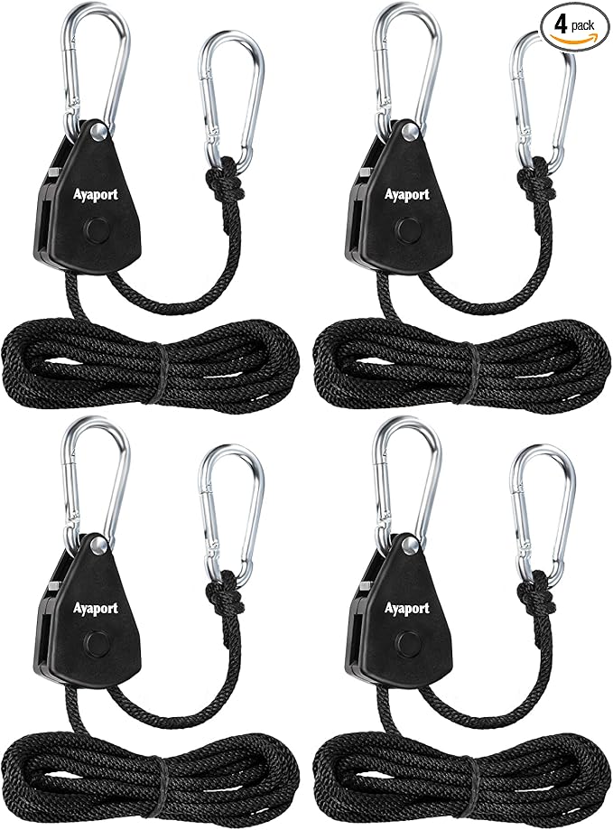 Ayaport Adjustable Rope Hanger Grow Light Hanger, 1/8 Heavy Duty Plant Pulley Rope Tightener Ratchet Tie Down for Kayak, Tarp, Tent Tie Downs, Hanging Plants, Filters, Fans